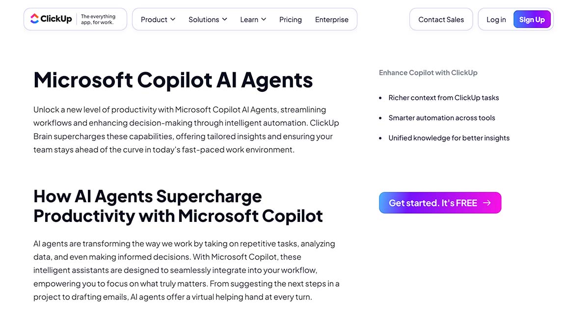 Captura de pantalla de la sección de inicio en la página web de Microsoft Copilot Studio
