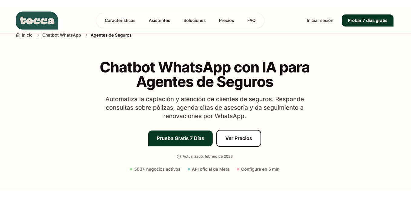 Captura de pantalla de la página web de Tecca
