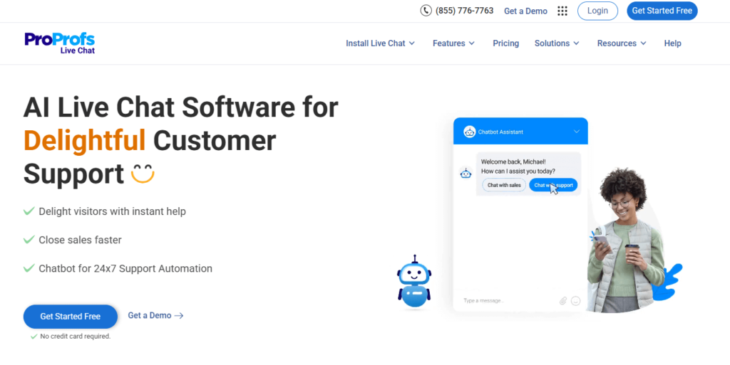 Pantalla de ProProfs Chat