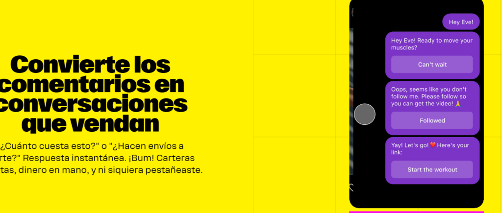 Pantalla de inicio de ManyChat