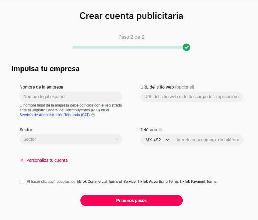 Crear cuenta de TikTok Ads Manager