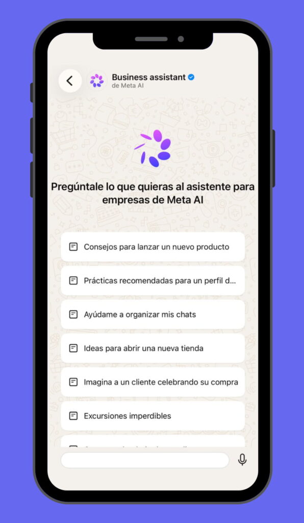 Chat de Meta Business Agent en app de WhatsApp Business