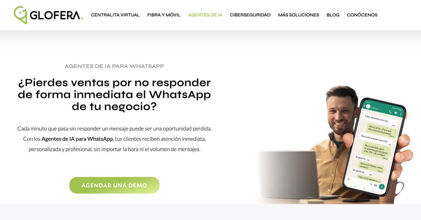 Glofera: agente de IA para WhatsApp agendando una cita con un cliente de forma automática desde el chat