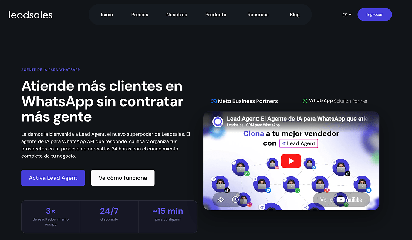 Lead Agent de Leadsales: agente de IA para WhatsApp API que responde, califica y organiza prospectos las 24 horas