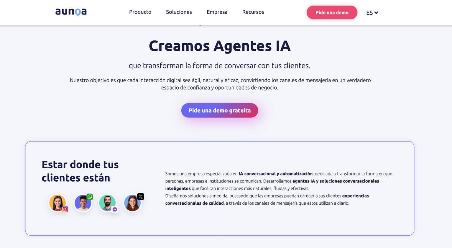 Aunoa: plataforma de agentes IA conversacionales para WhatsApp, Instagram, Messenger y X