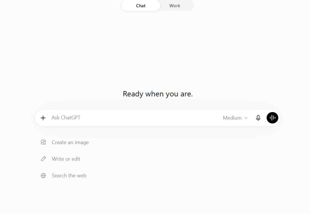 Interfaz de ChatGPT con opción para iniciar un nuevo chat y acceder a imágenes